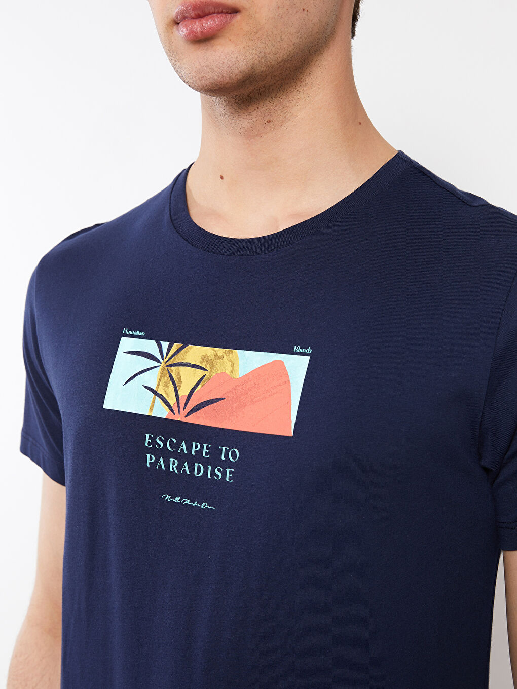 Crew Neck Short Sleeve Printed Combed Cotton Men's T-shirt-3