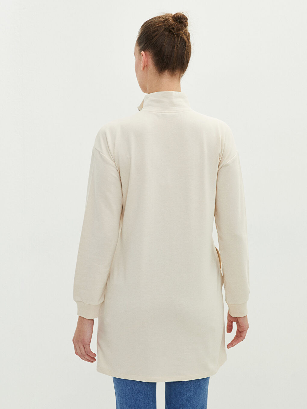 Stand Collar Straight Long Sleeve Maternity Tunic-4