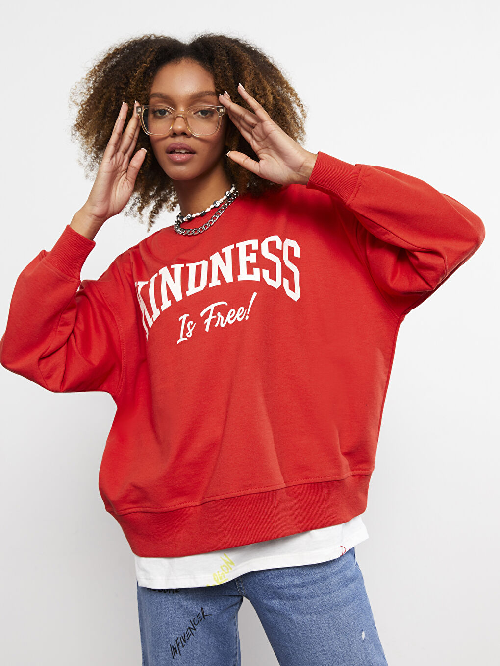 Crew Neck Text Printed Long Sleeve Women's Sweatshirt-1