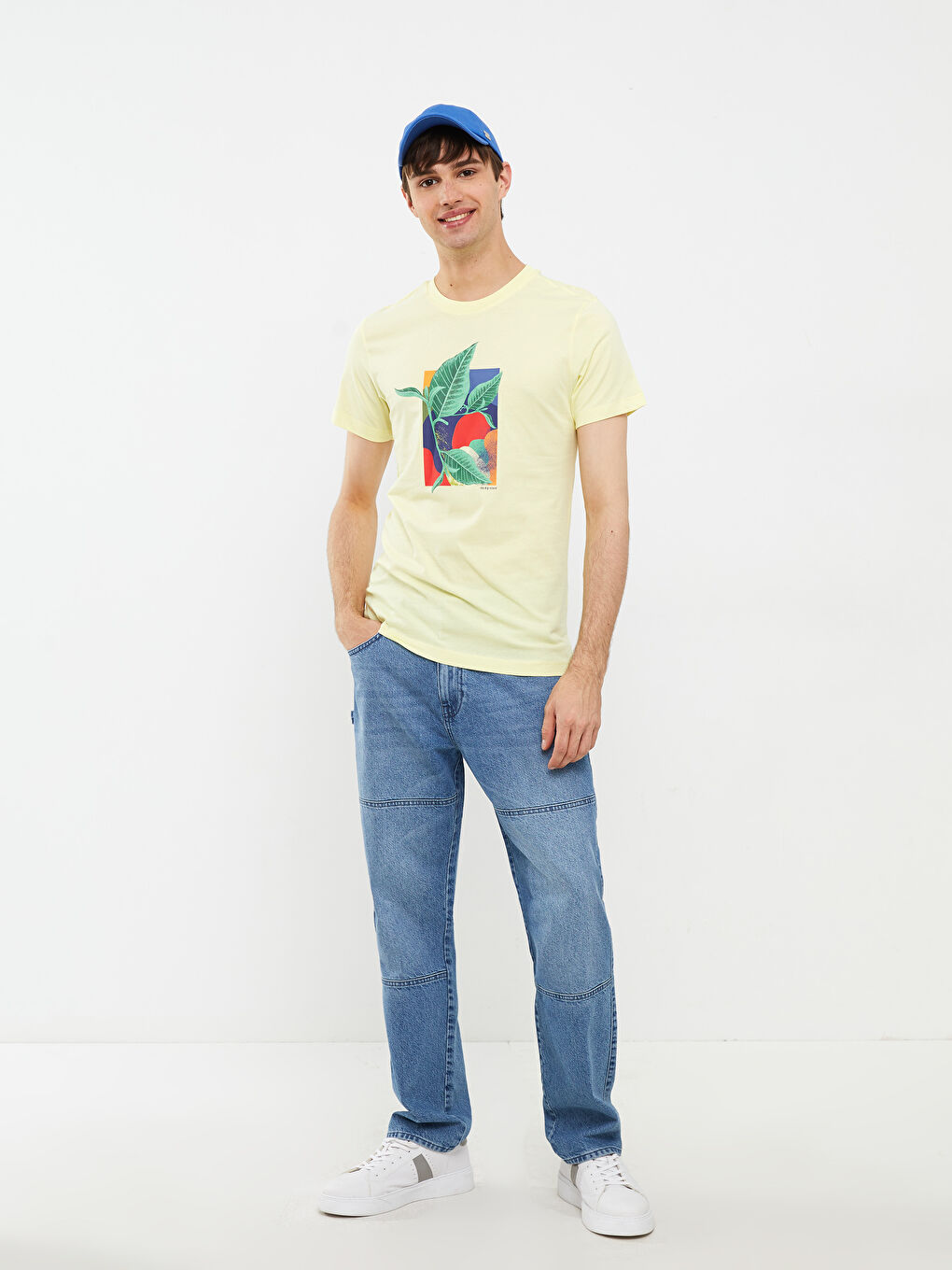 Sarı Bisiklet Yaka Kısa Kollu Baskılı Penye Erkek Tişört