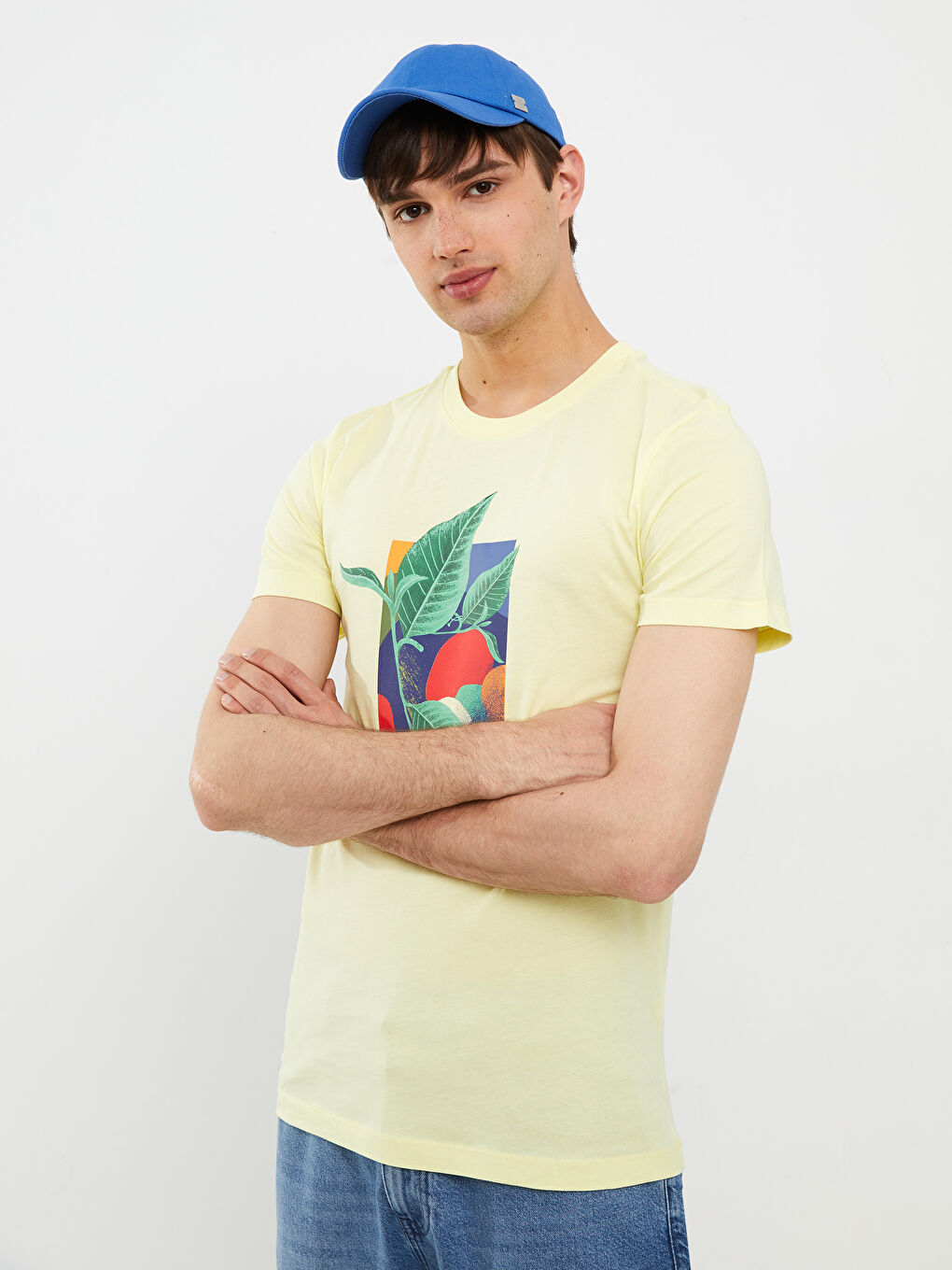 Sarı Bisiklet Yaka Kısa Kollu Baskılı Penye Erkek Tişört-2