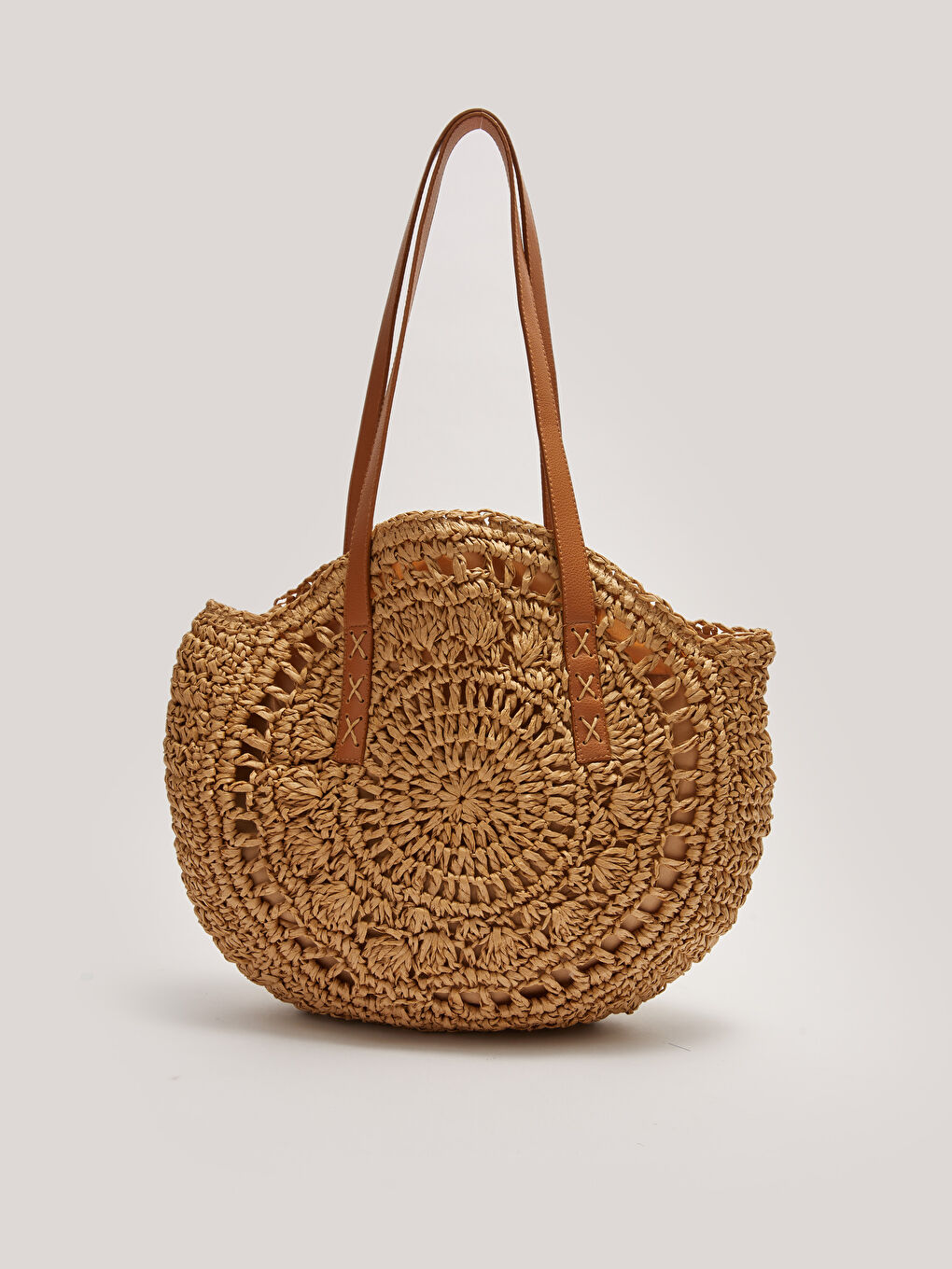 Kahverengi Kendinden Desenli Hasır Kadın Plaj Çantası-2