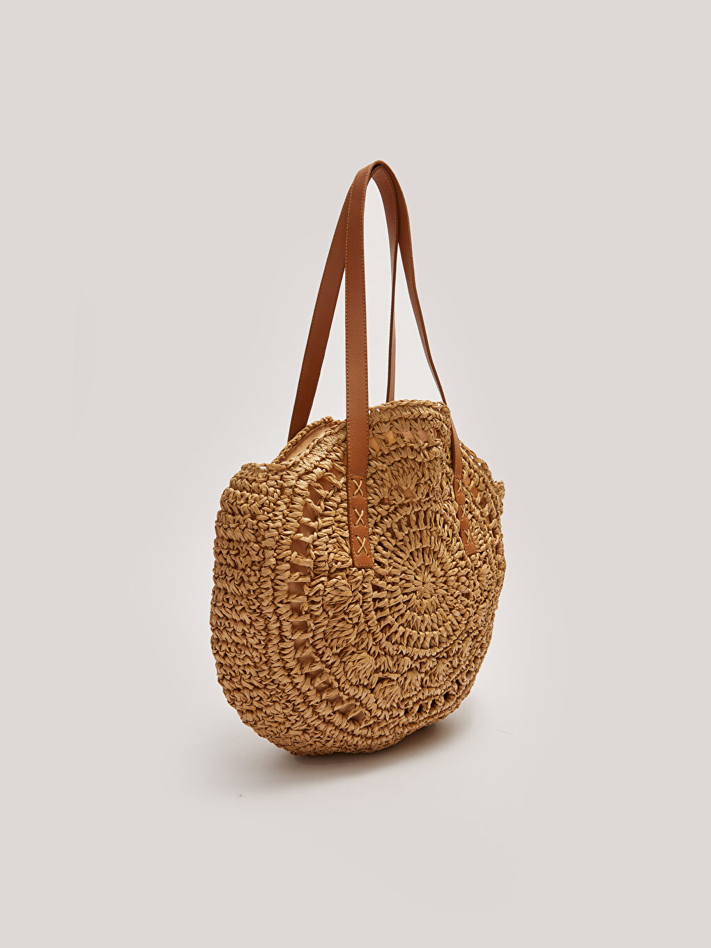 Kahverengi Kendinden Desenli Hasır Kadın Plaj Çantası-3