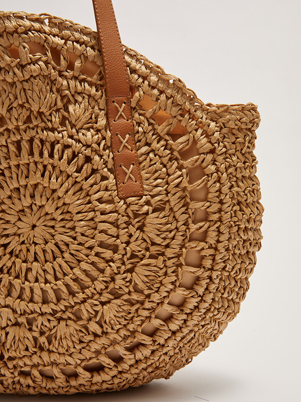 Kahverengi Kendinden Desenli Hasır Kadın Plaj Çantası-4