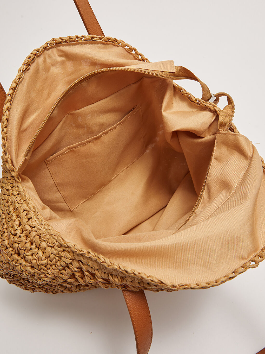 Kahverengi Kendinden Desenli Hasır Kadın Plaj Çantası-5