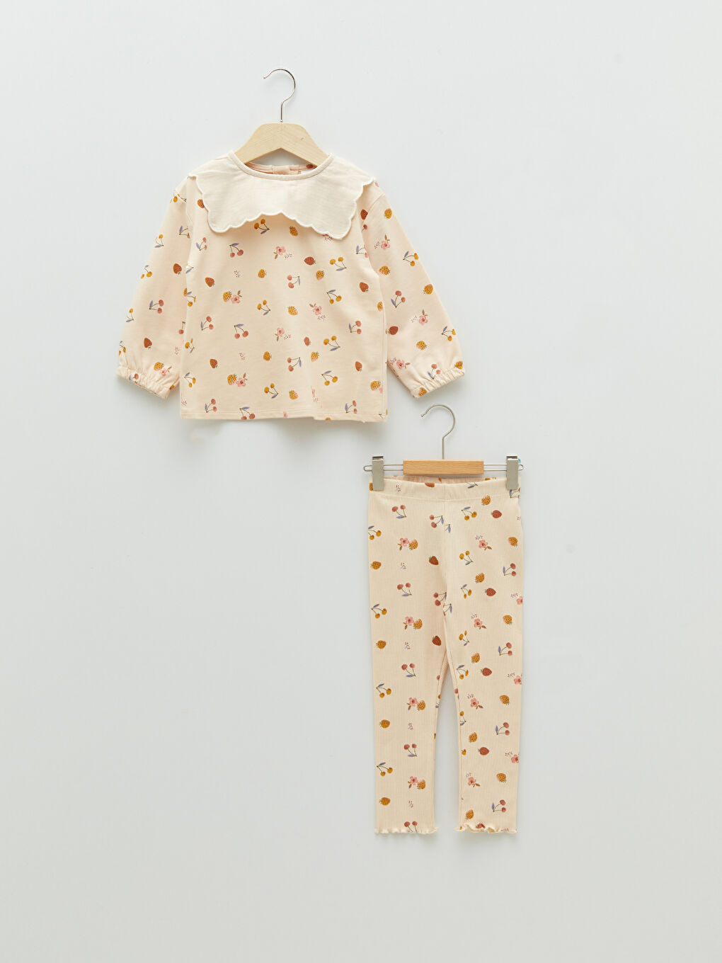 Crew Neck Long Sleeve Printed Baby Girls' T-Shirt and Tights 2 Pack Set