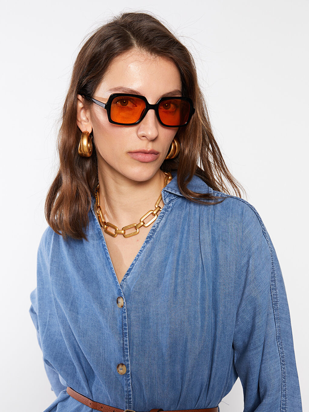 قميص جينز روديو للسيدات بأزرار أمامية وكم طويل مستقيم-3