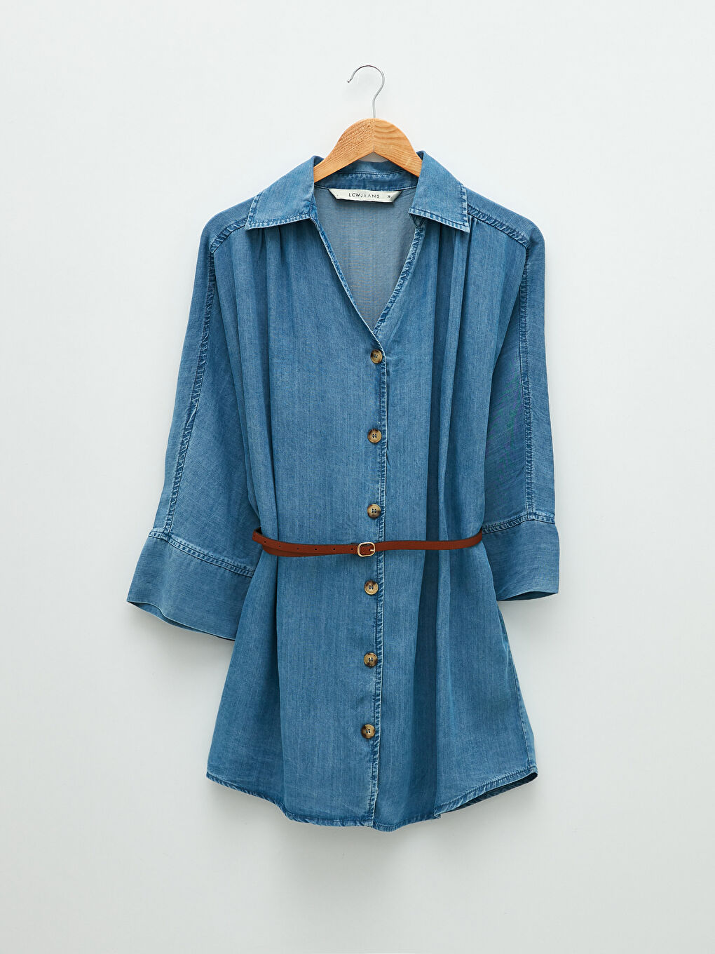 قميص جينز روديو للسيدات بأزرار أمامية وكم طويل مستقيم-6