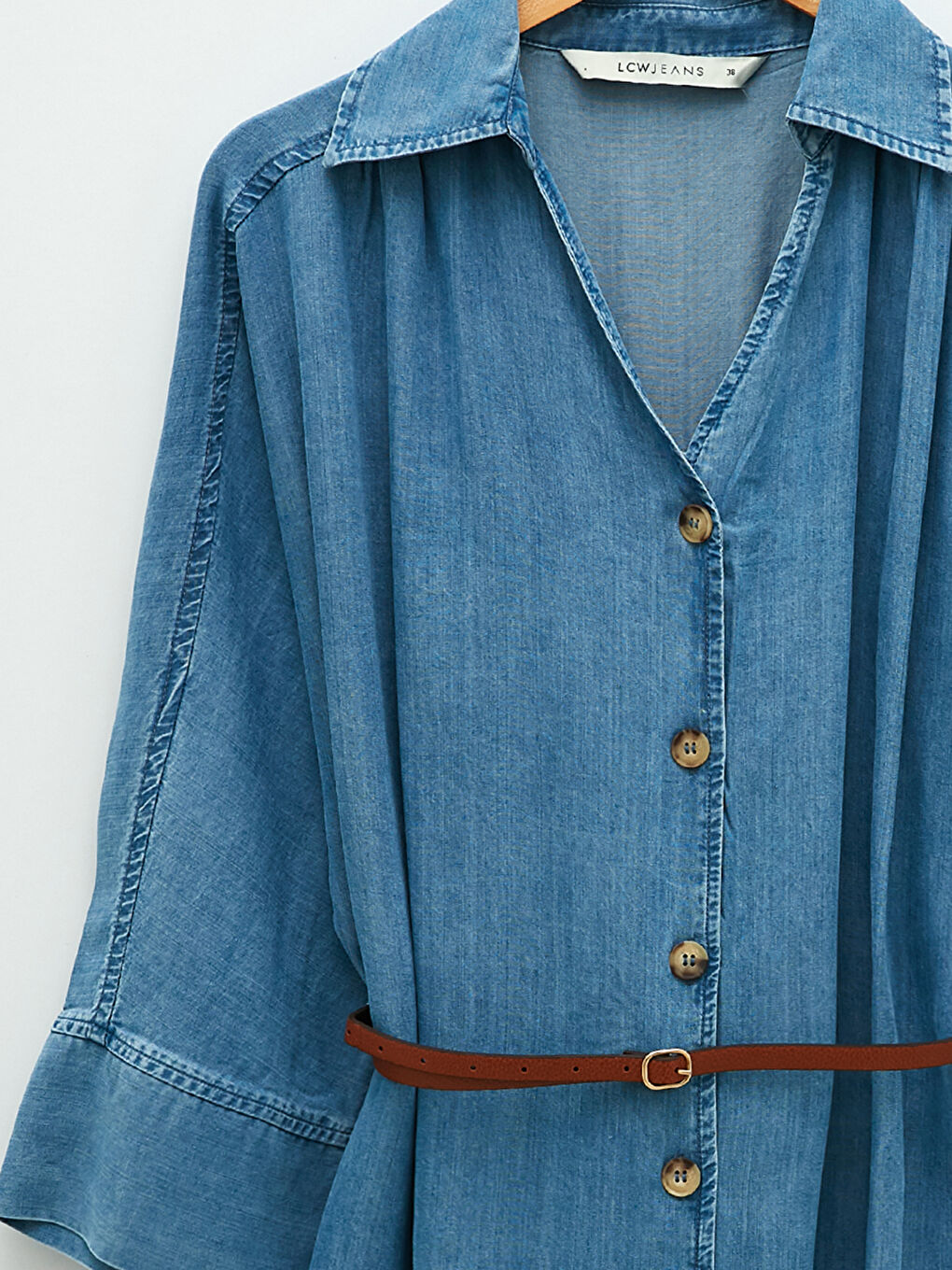 قميص جينز روديو للسيدات بأزرار أمامية وكم طويل مستقيم-8
