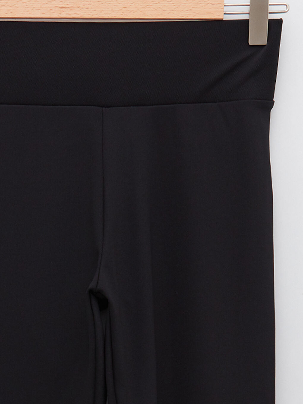 Siyah Kadın Beli Lastikli Düz Tayt-7