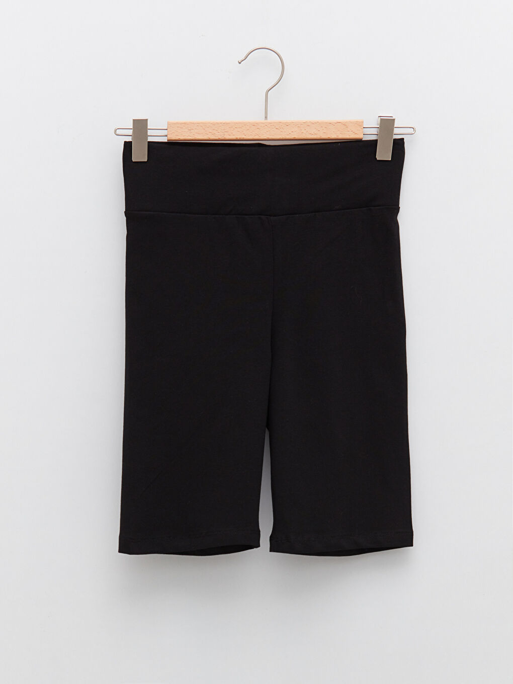 Siyah Düz Beli Lastikli Kadın Biker Şort Tayt-5