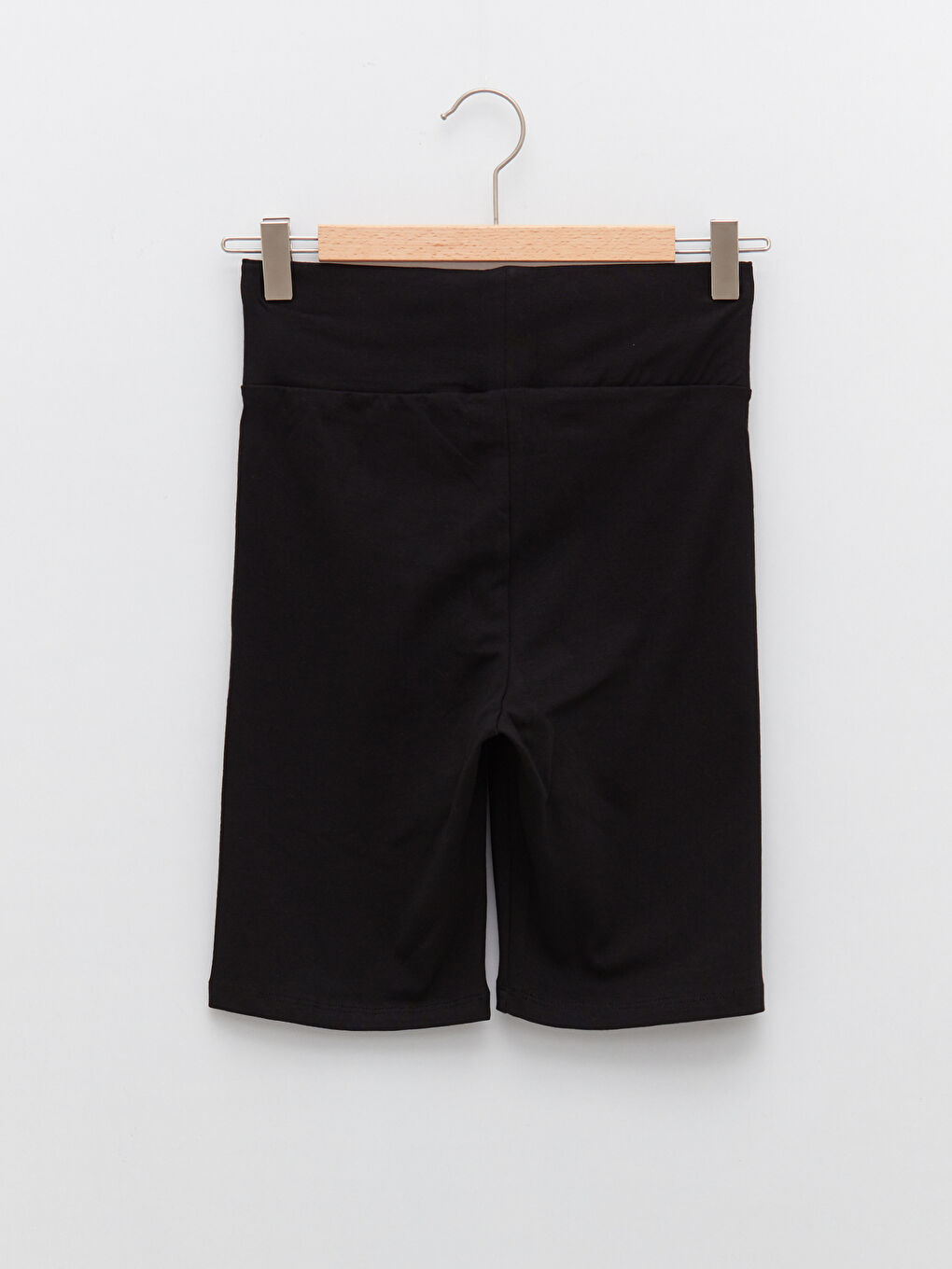 Siyah Düz Beli Lastikli Kadın Biker Şort Tayt-6