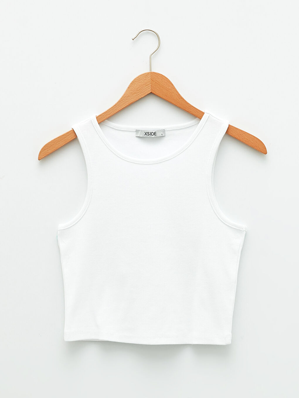 Beyaz Kadın Bisiklet Yaka Düz Crop-6