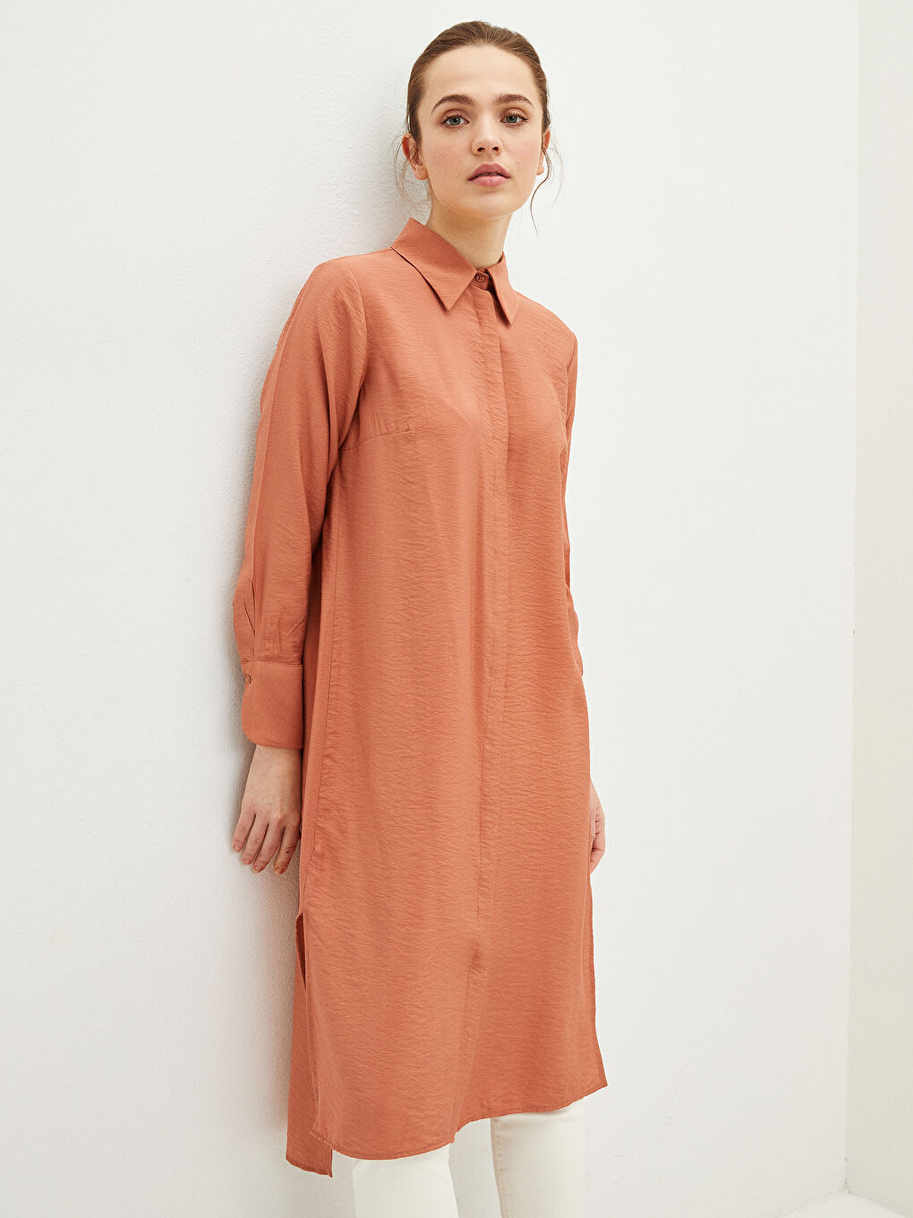 تونيك قميص نسائي بسيط بكم طويل-1