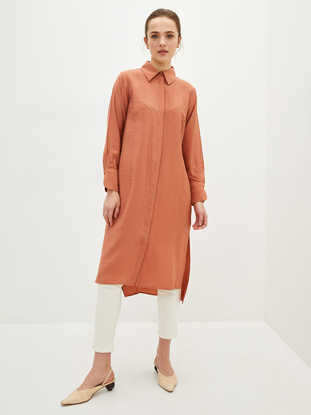 تونيك قميص نسائي بسيط بكم طويل-3