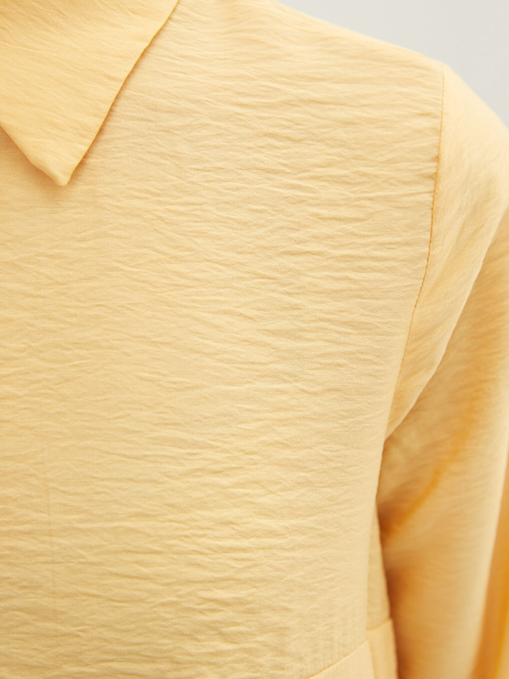 Sarı Düz Uzun Kollu Kadın Gömlek Tunik-4