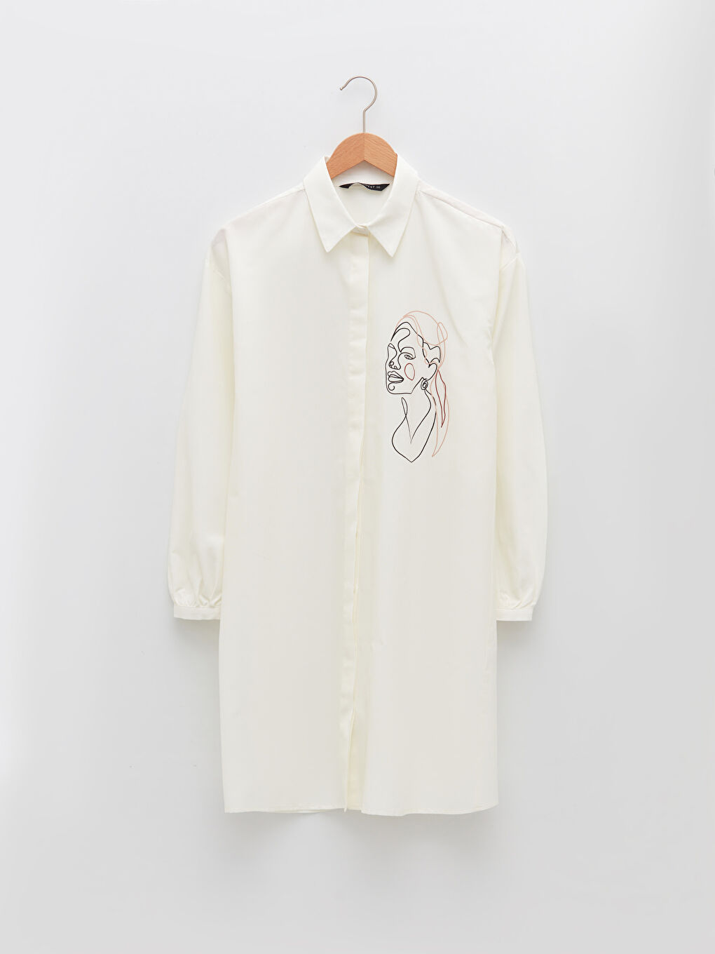 Printed Long Sleeve Oversize Poplin Women's Shirt Tunic-4