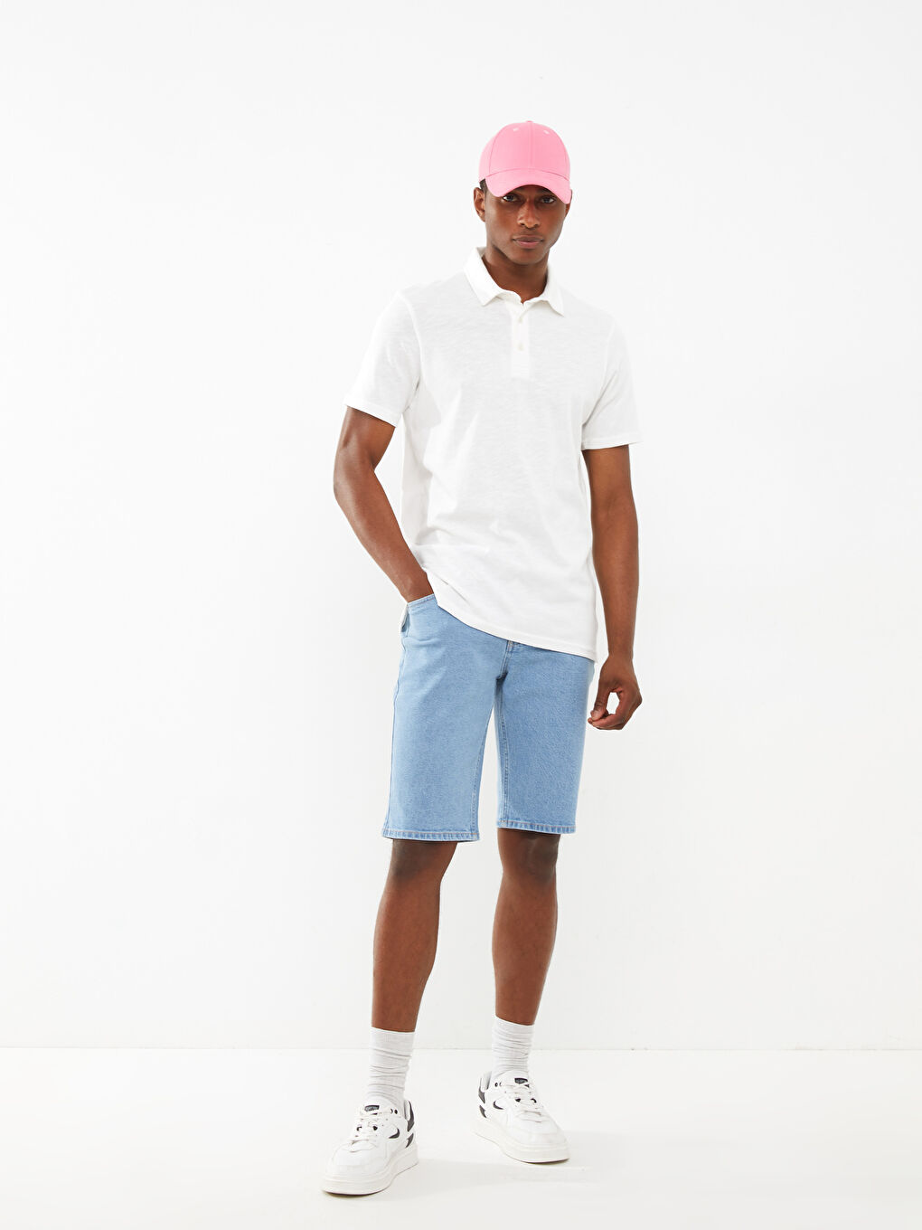 Beyaz Polo Yaka Kısa Kollu Penye Erkek Tişört-2