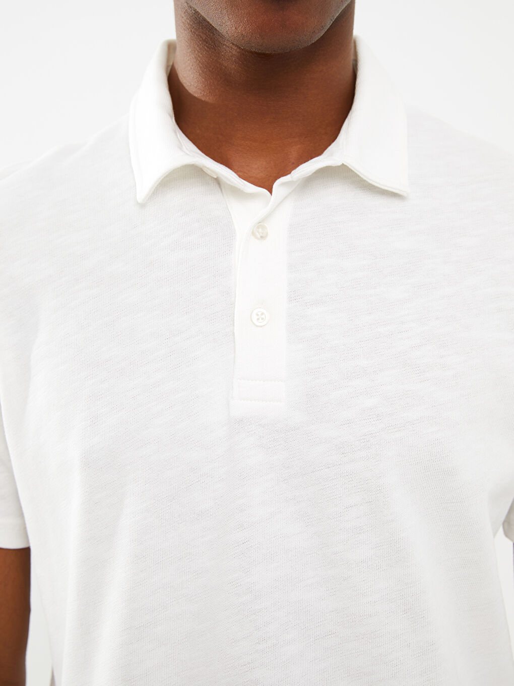 Beyaz Polo Yaka Kısa Kollu Penye Erkek Tişört-3