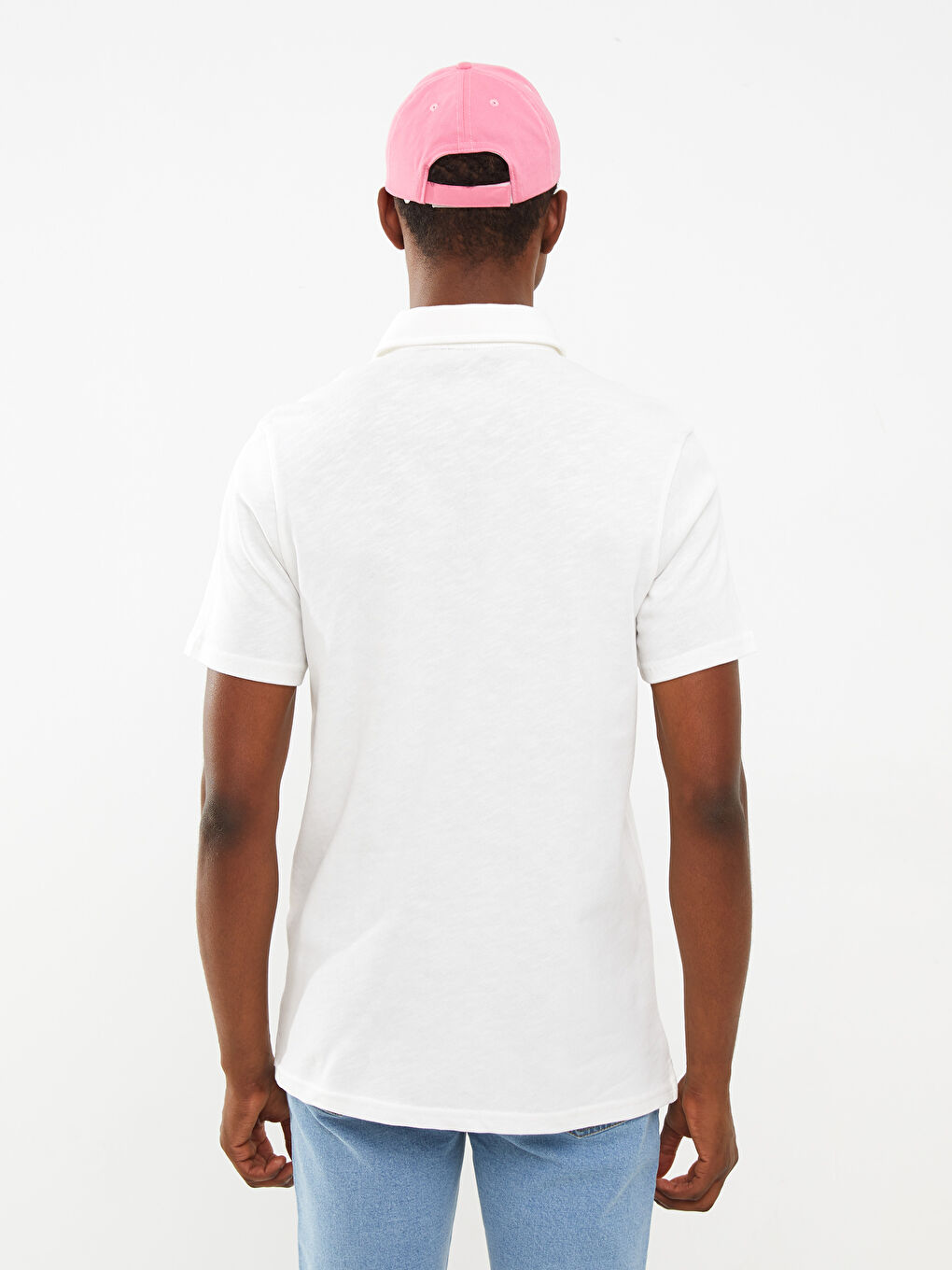 Beyaz Polo Yaka Kısa Kollu Penye Erkek Tişört-4