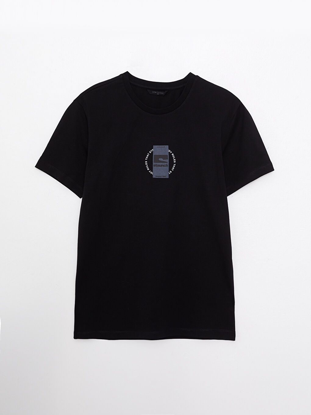 Siyah Bisiklet Yaka Kısa Kollu Baskılı Penye Erkek Tişört-5