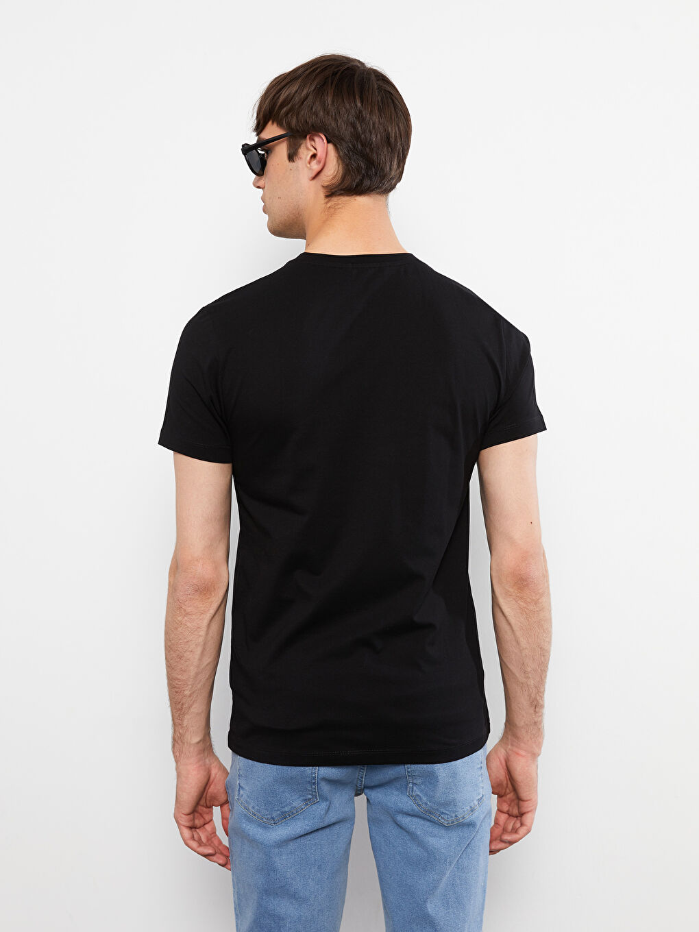 Siyah Bisiklet Yaka Kısa Kollu Baskılı Penye Erkek Tişört-4