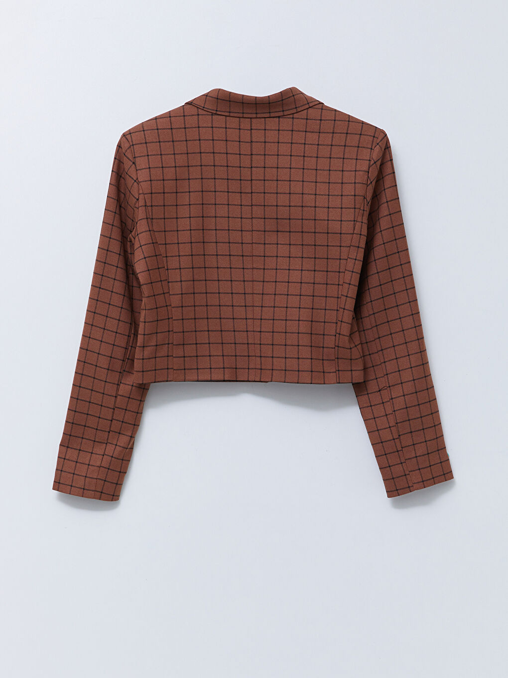 Front Button Closure Plaid Long Sleeve Gabardine Women's Jacket-6