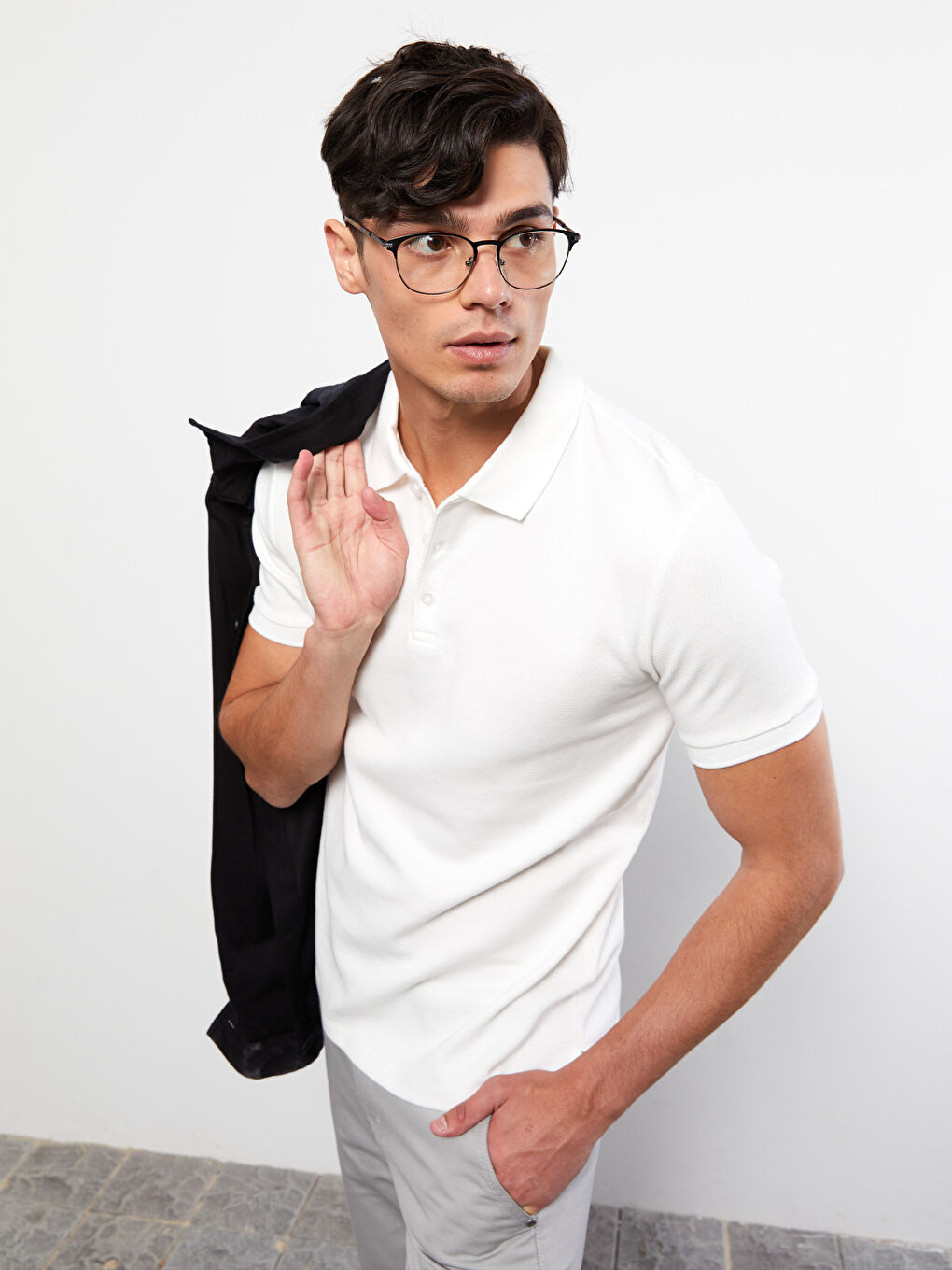 Beyaz Polo Yaka Kısa Kollu Erkek Tişört-3