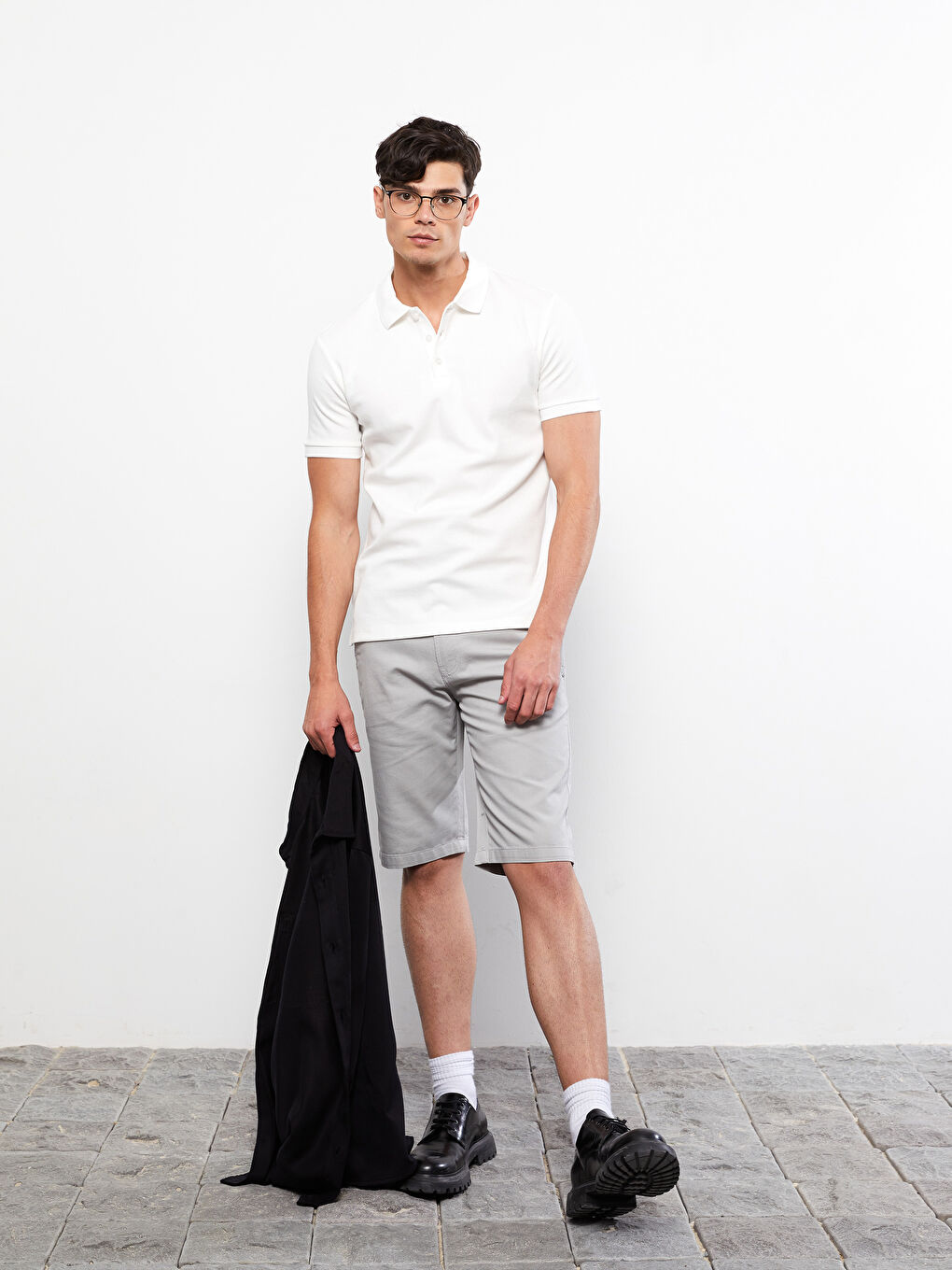 Beyaz Polo Yaka Kısa Kollu Erkek Tişört-4