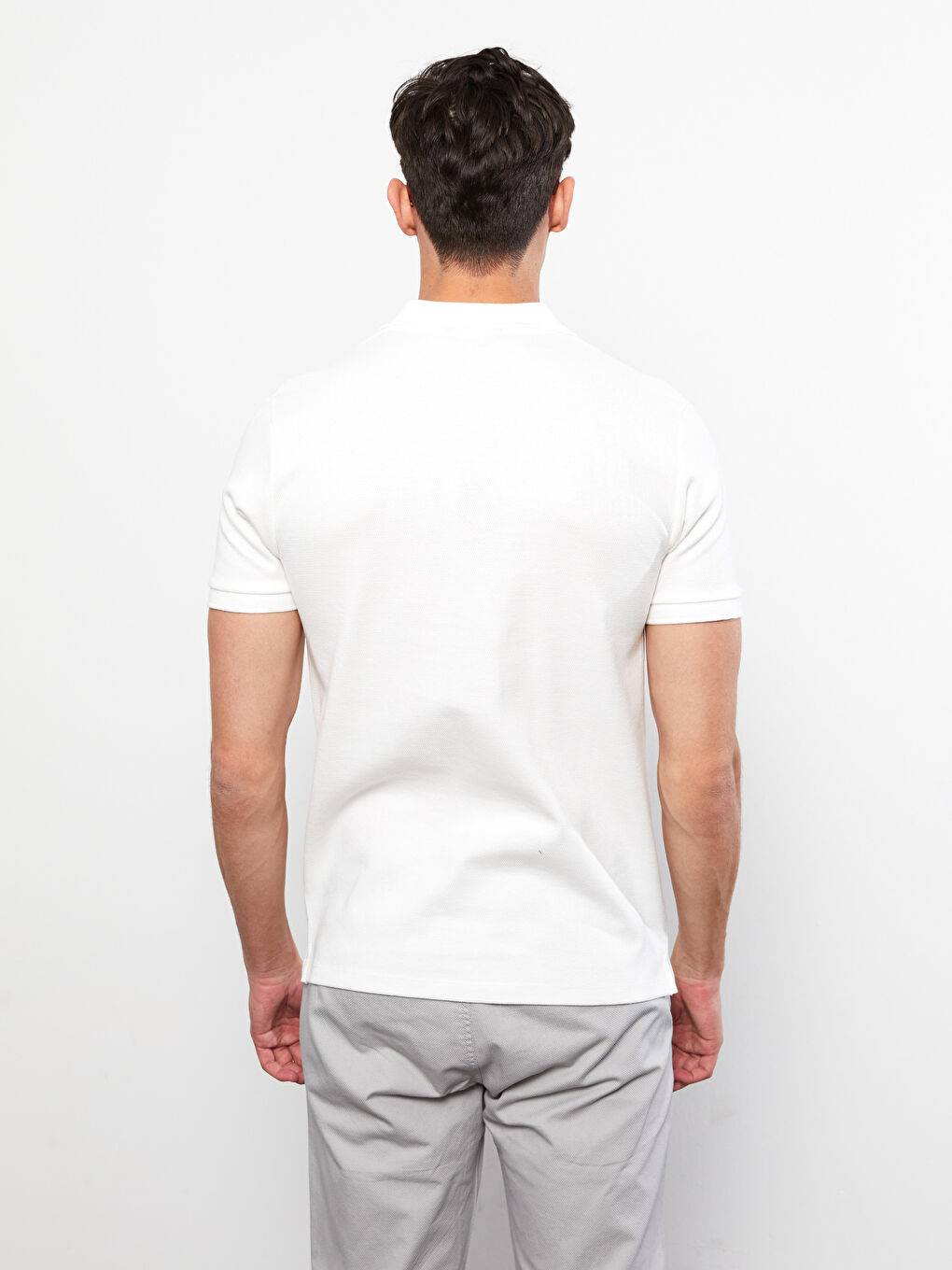 Beyaz Polo Yaka Kısa Kollu Erkek Tişört-6