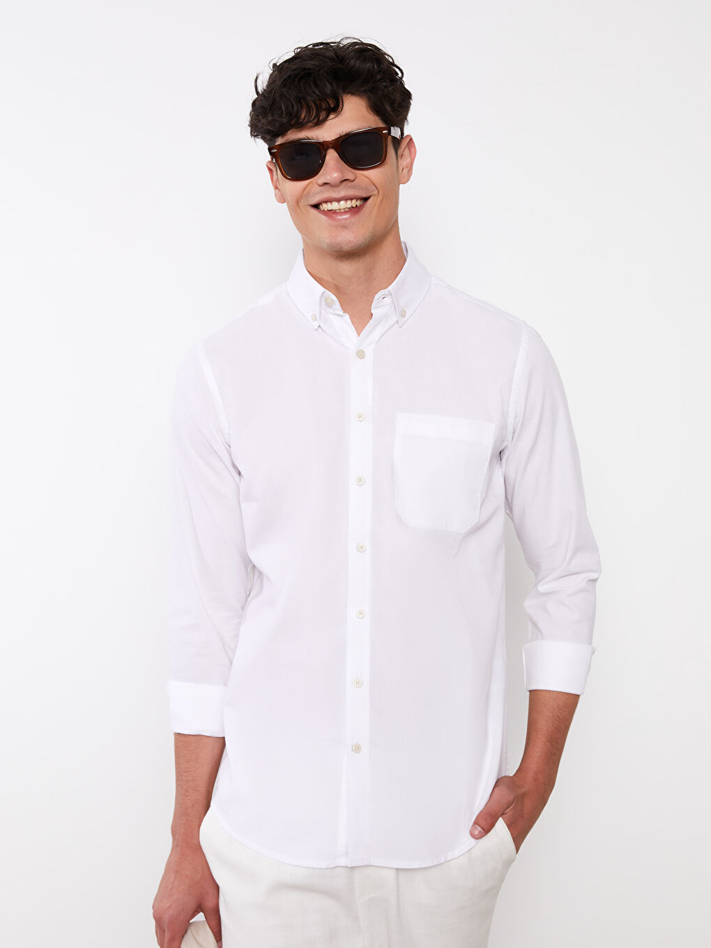 Regular Fit Long Sleeve Oxford Men's Shirt-1