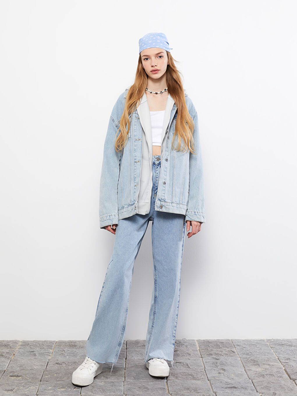 Mavi Baskılı Kadın Pamuklu Bandana 2'li-2