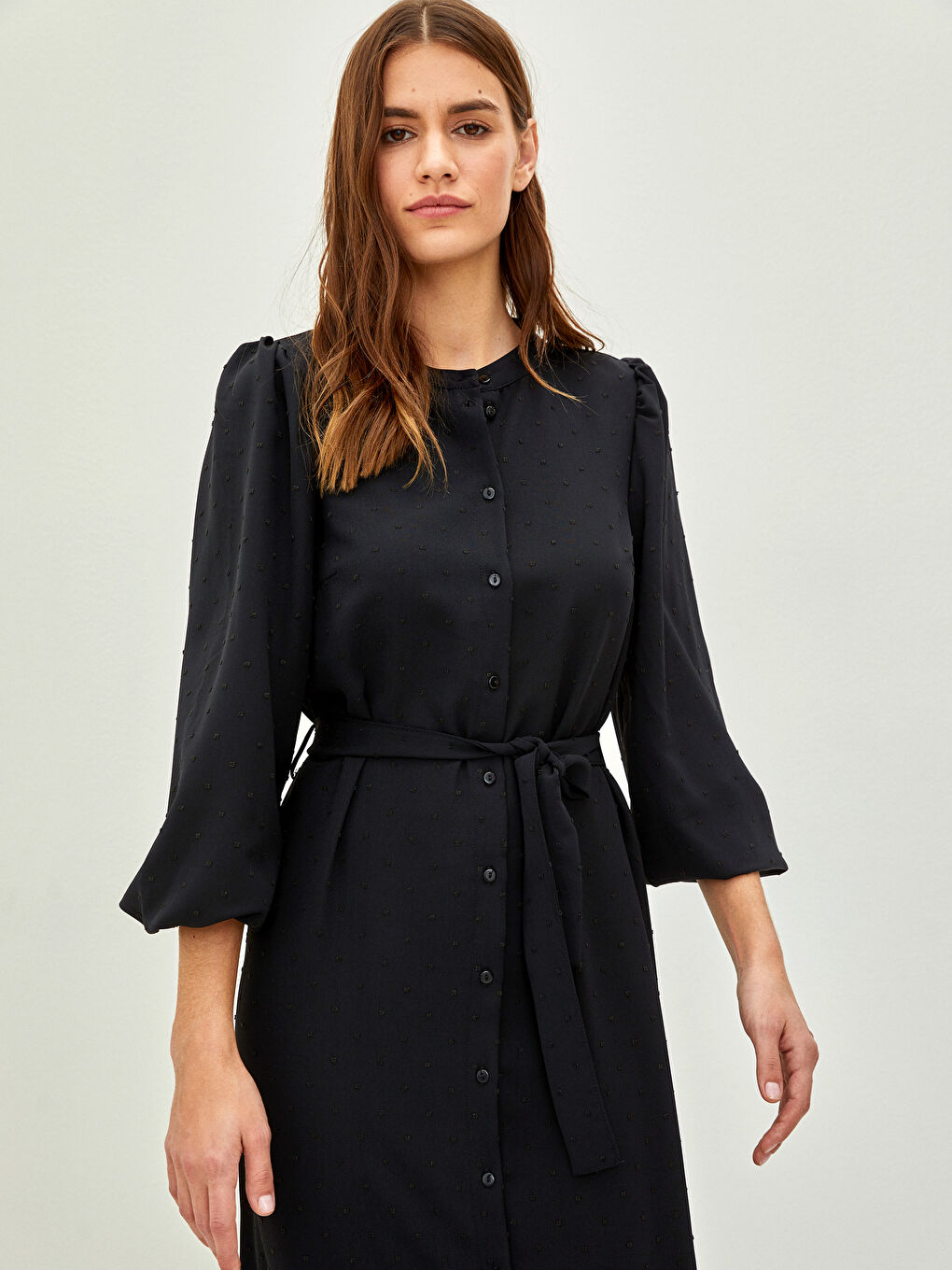 Robe à Col Mao à Motifs à Manches Longues pour Femmes-2