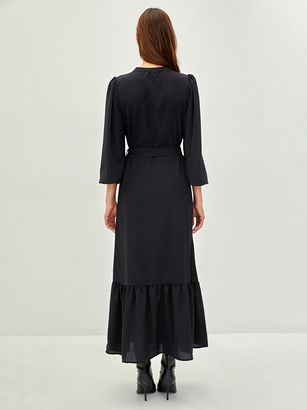 Robe à Col Mao à Motifs à Manches Longues pour Femmes-4