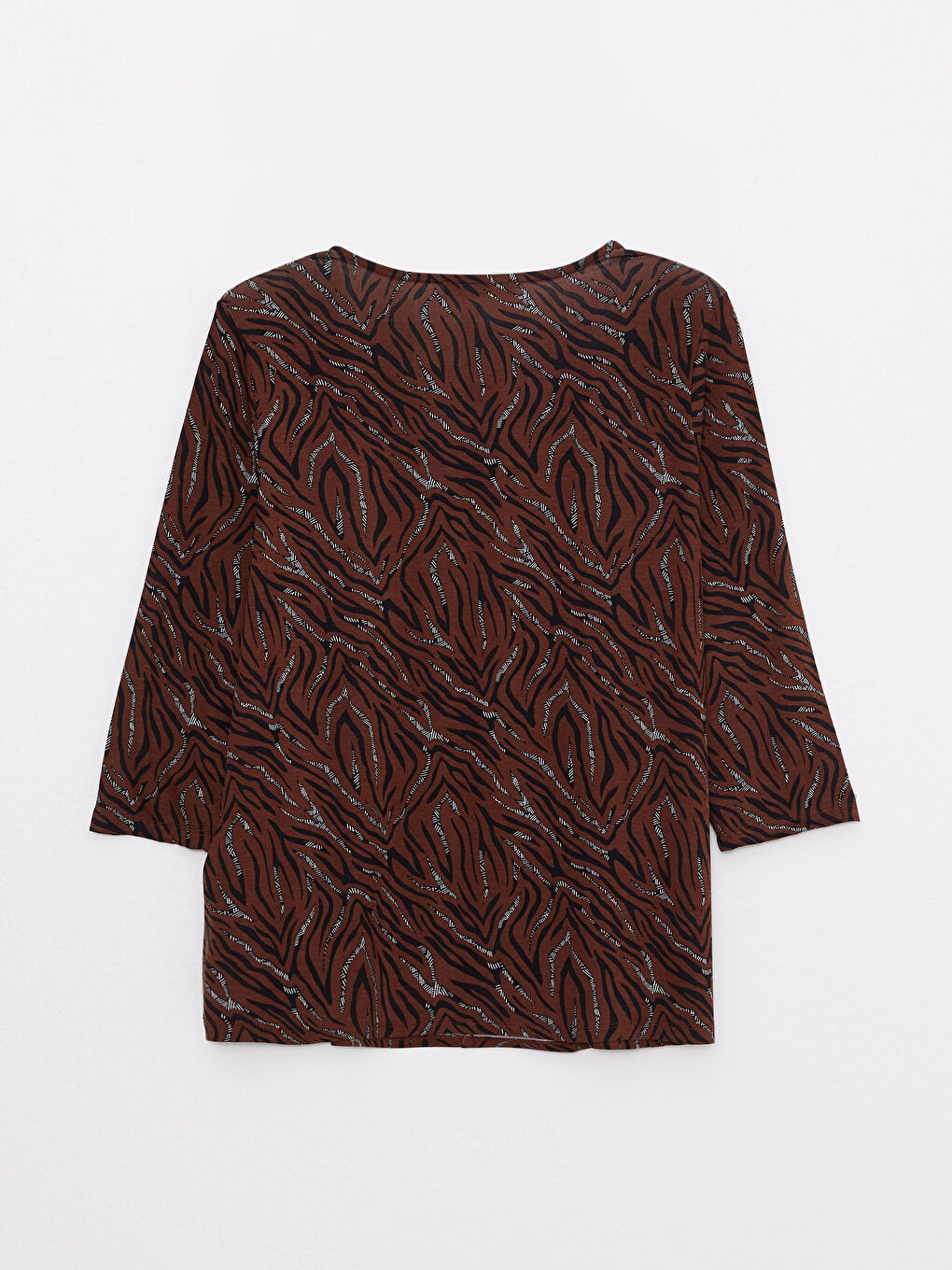 Bej Bisiklet Yaka Desenli Kadın Tişört-6