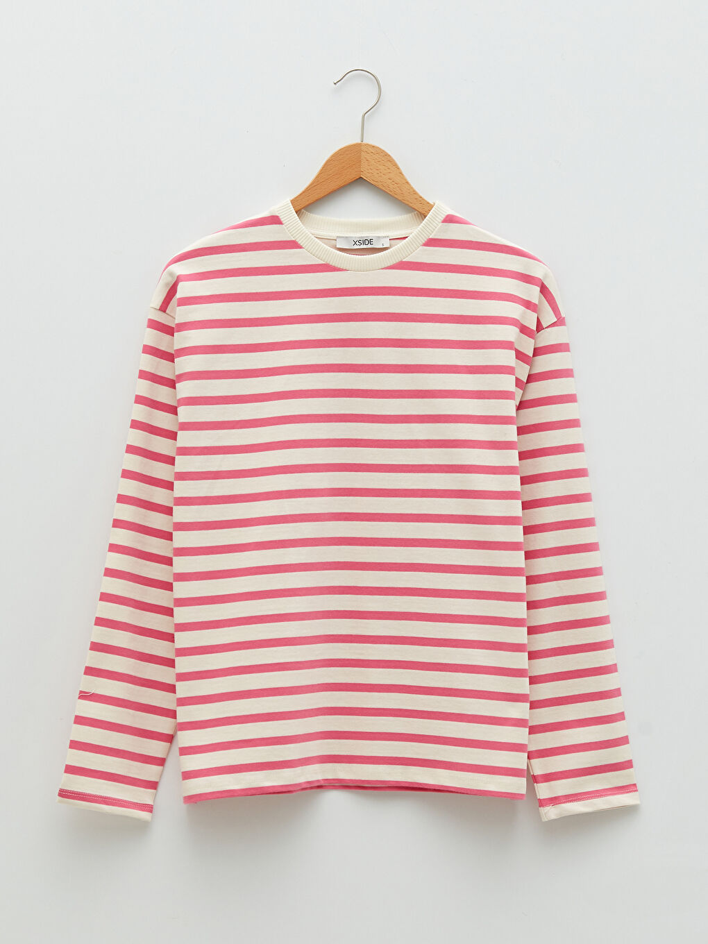 Pembe Bisiklet Yaka Çizgili Uzun Kollu Kadın Sweatshirt-6