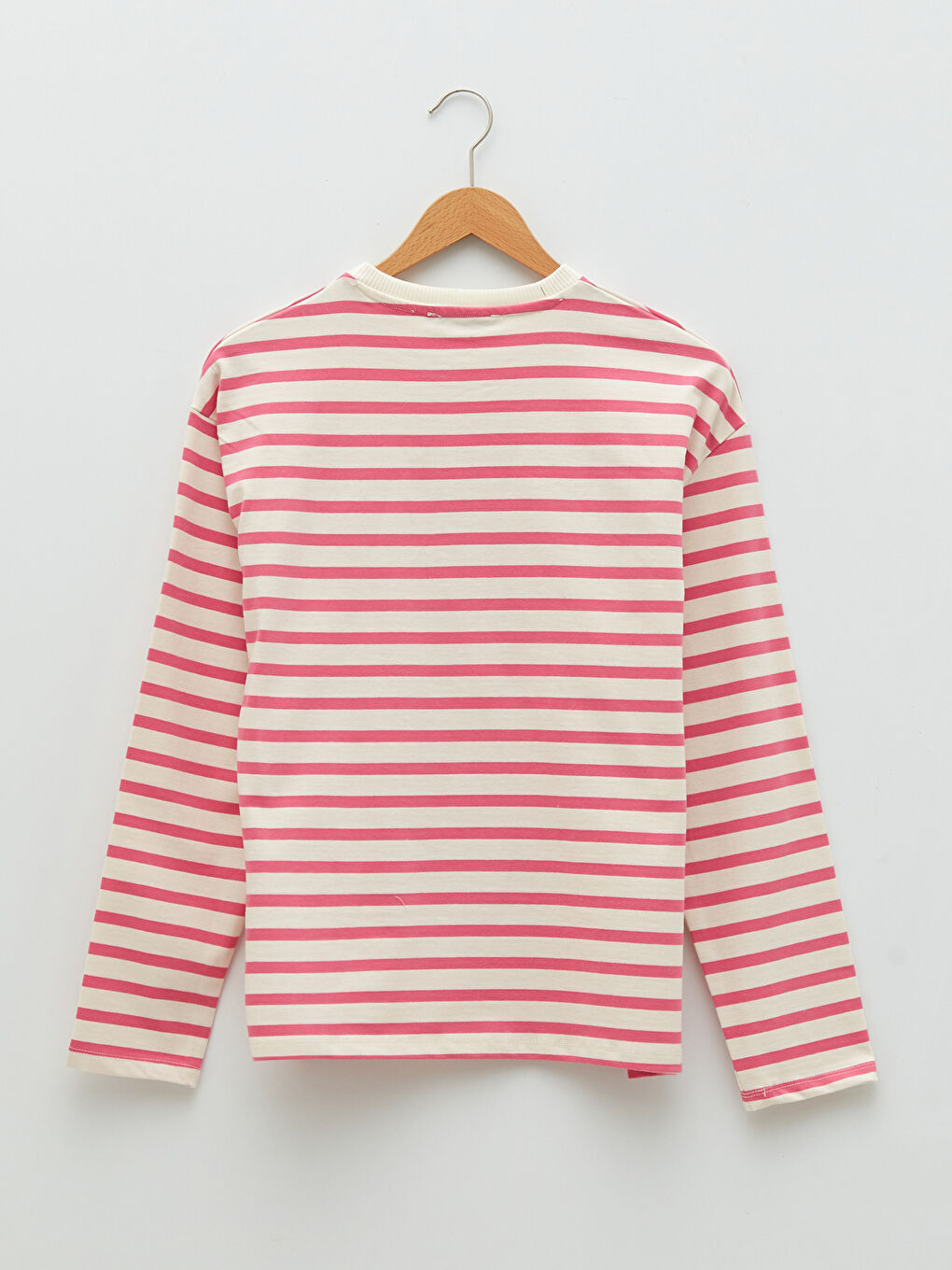 Pembe Bisiklet Yaka Çizgili Uzun Kollu Kadın Sweatshirt-7