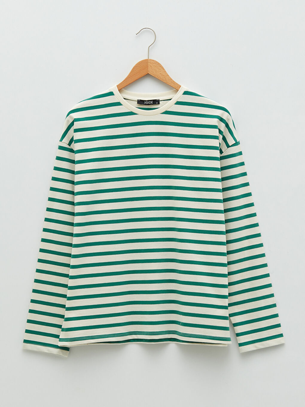 Yeşil Bisiklet Yaka Çizgili Uzun Kollu Kadın Sweatshirt-5