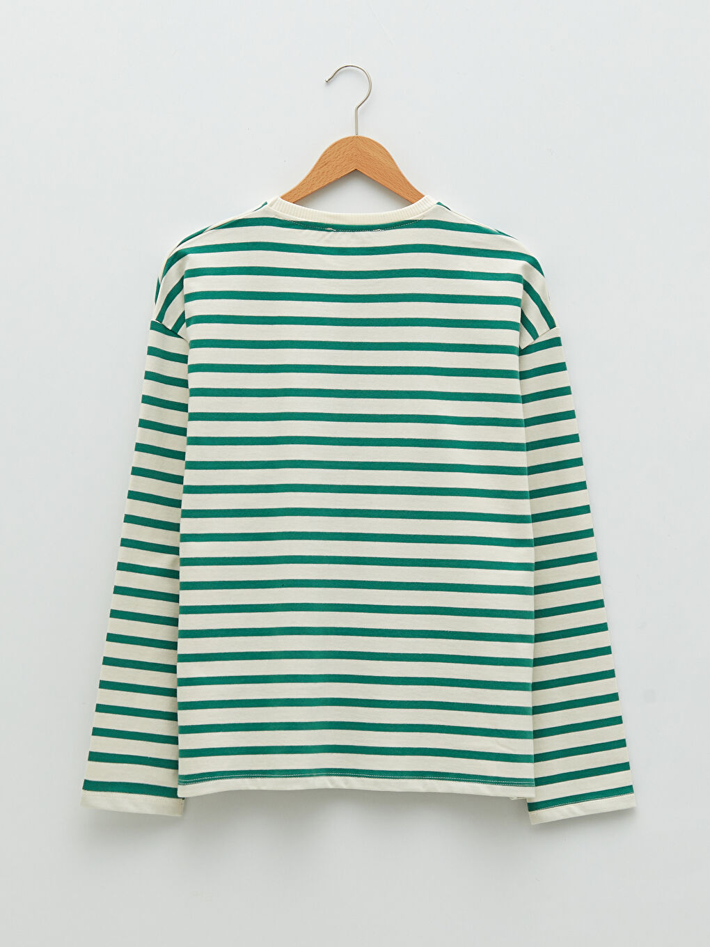 Yeşil Bisiklet Yaka Çizgili Uzun Kollu Kadın Sweatshirt-6