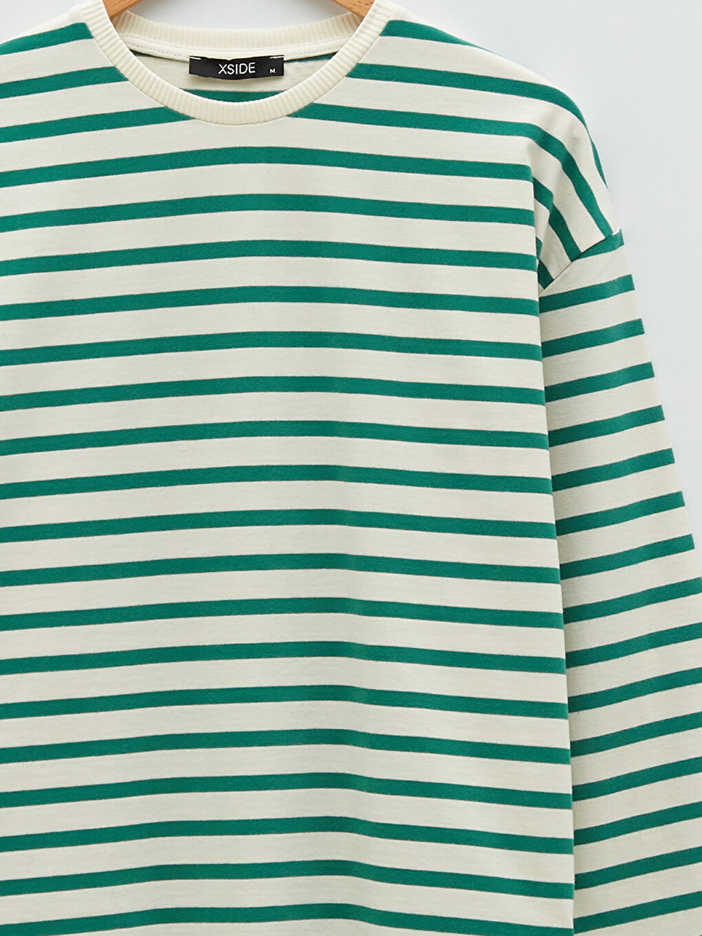 Yeşil Bisiklet Yaka Çizgili Uzun Kollu Kadın Sweatshirt-7