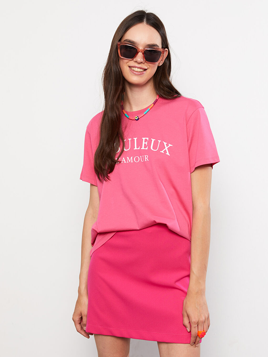 T-shirt en Coton à Manches Courtes avec Imprimé Lettre et Col Rond pour Femmes-1