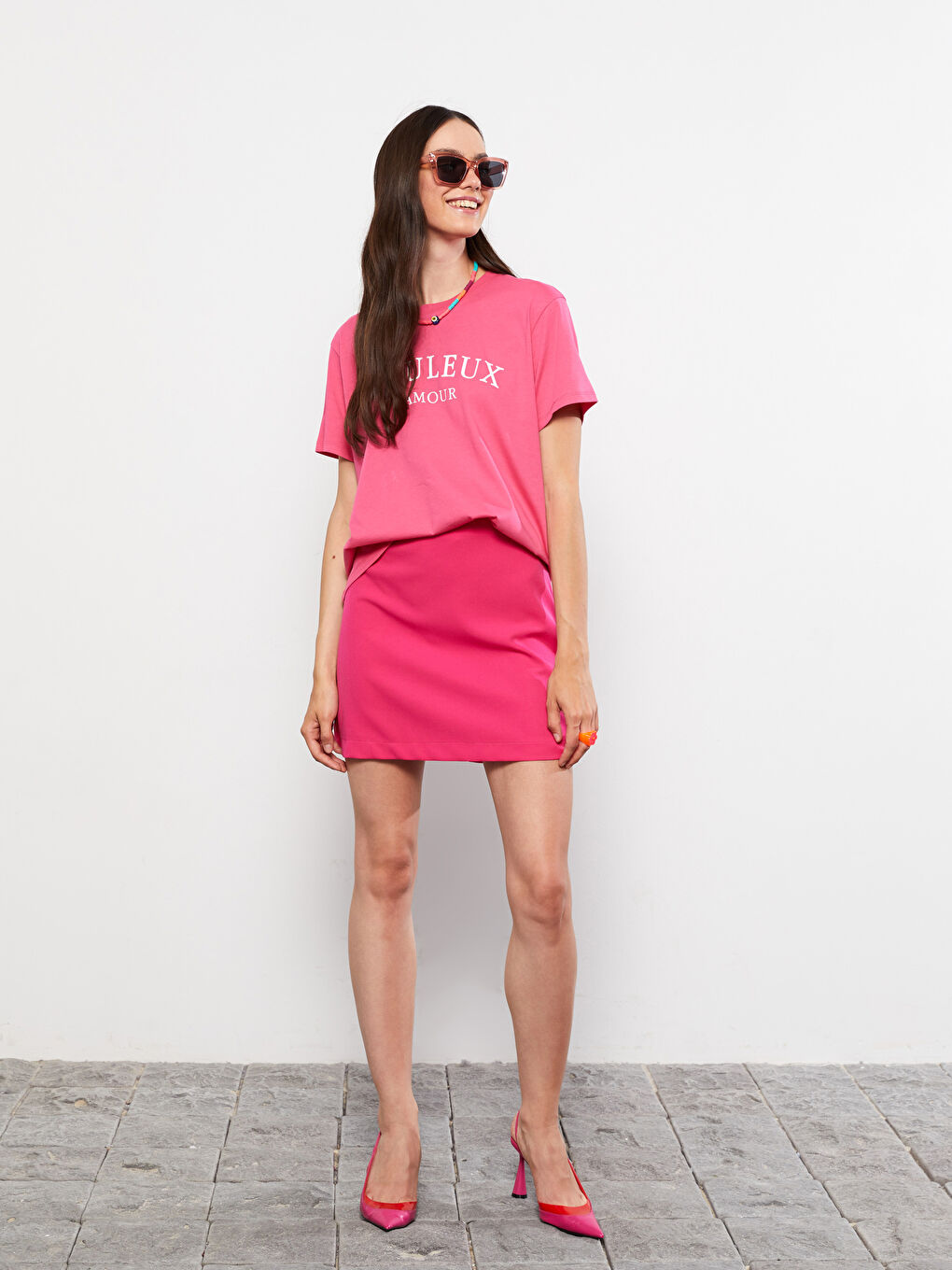 T-shirt en Coton à Manches Courtes avec Imprimé Lettre et Col Rond pour Femmes-2