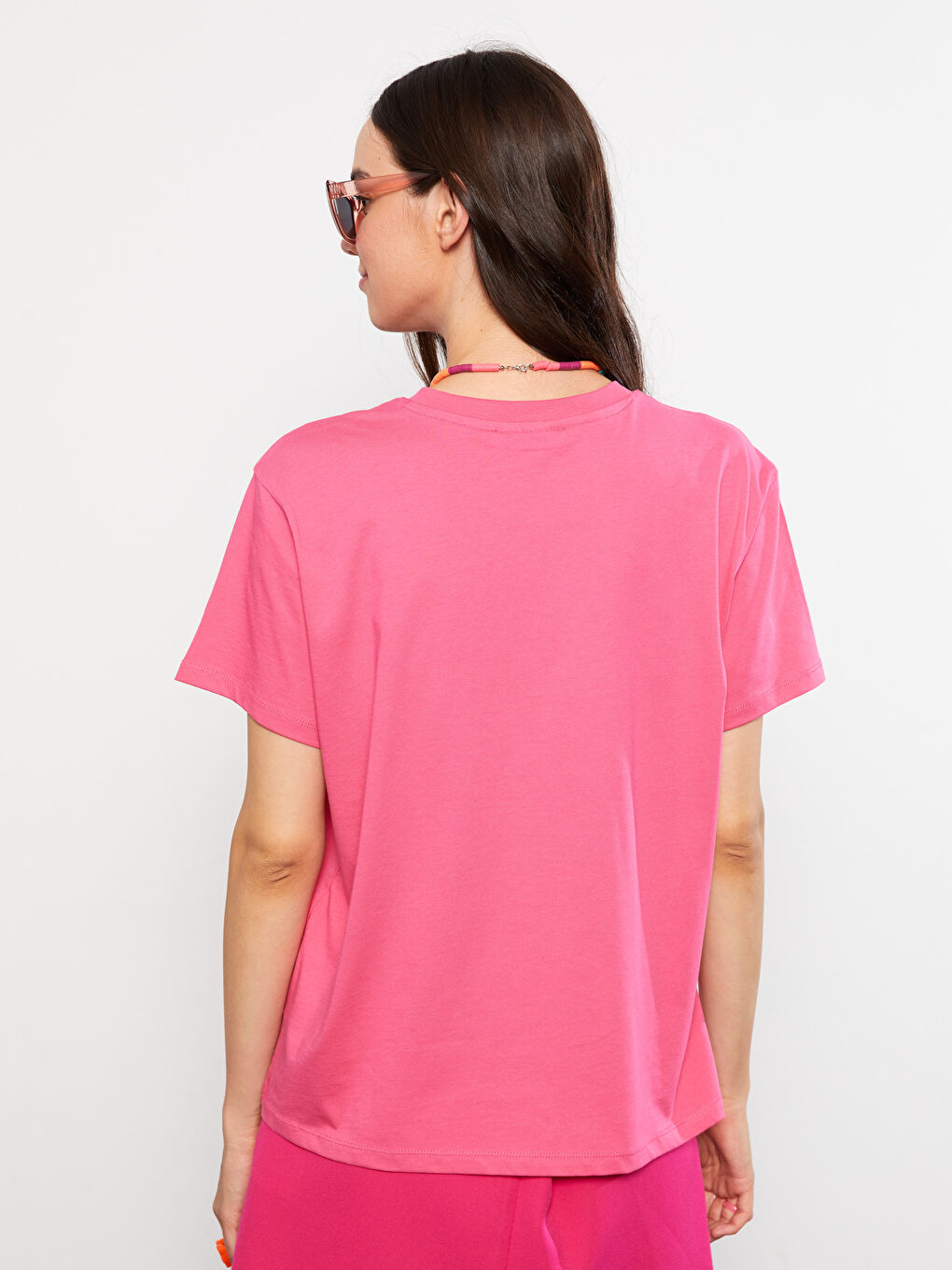 T-shirt en Coton à Manches Courtes avec Imprimé Lettre et Col Rond pour Femmes-4