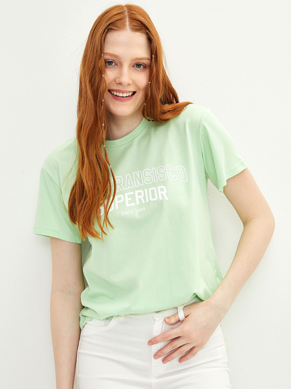 Crew Neck Letter Printed Short Sleeve Cotton Women's T-Shirt-1