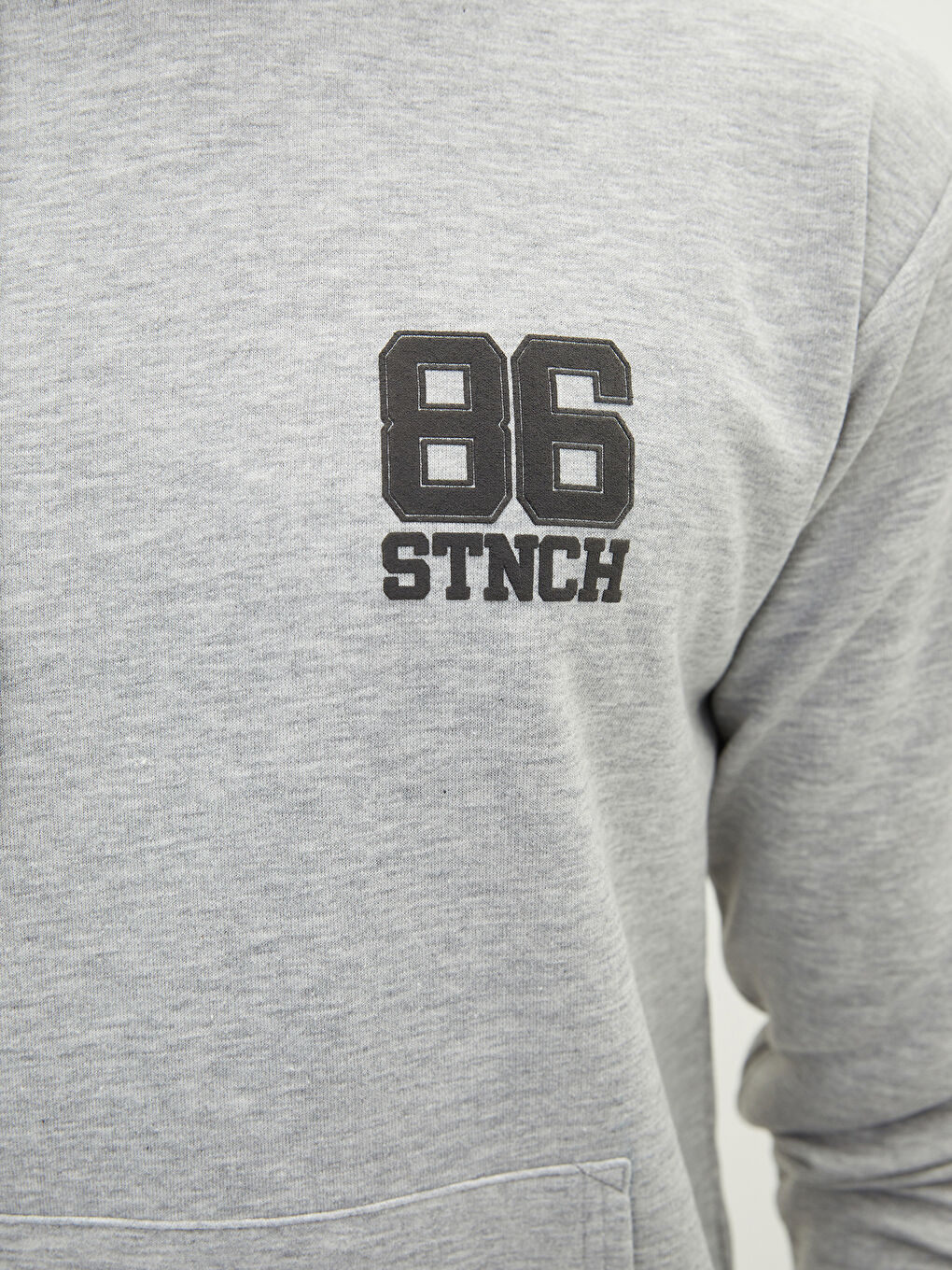 Gri Uzun Kollu Baskılı Erkek Hoodie-3