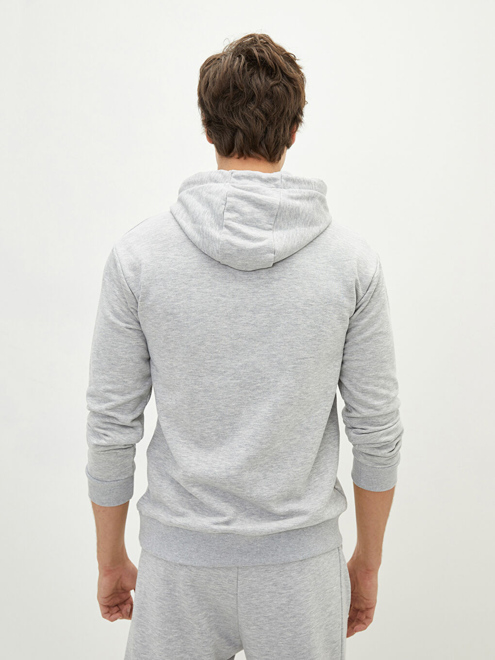 Gri Uzun Kollu Baskılı Erkek Hoodie-4