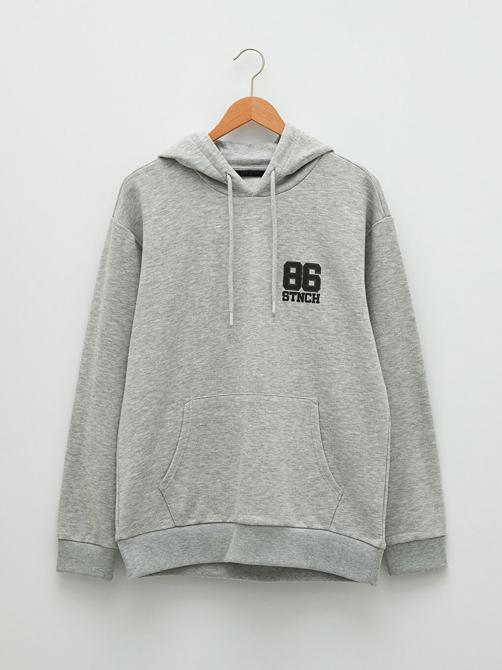 Gri Uzun Kollu Baskılı Erkek Hoodie-5