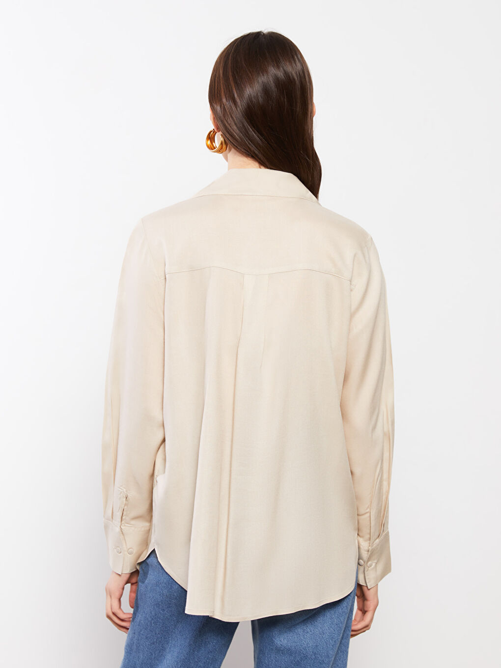 Front Button Closure Straight Long Sleeve Viscose Women's Shirt-3