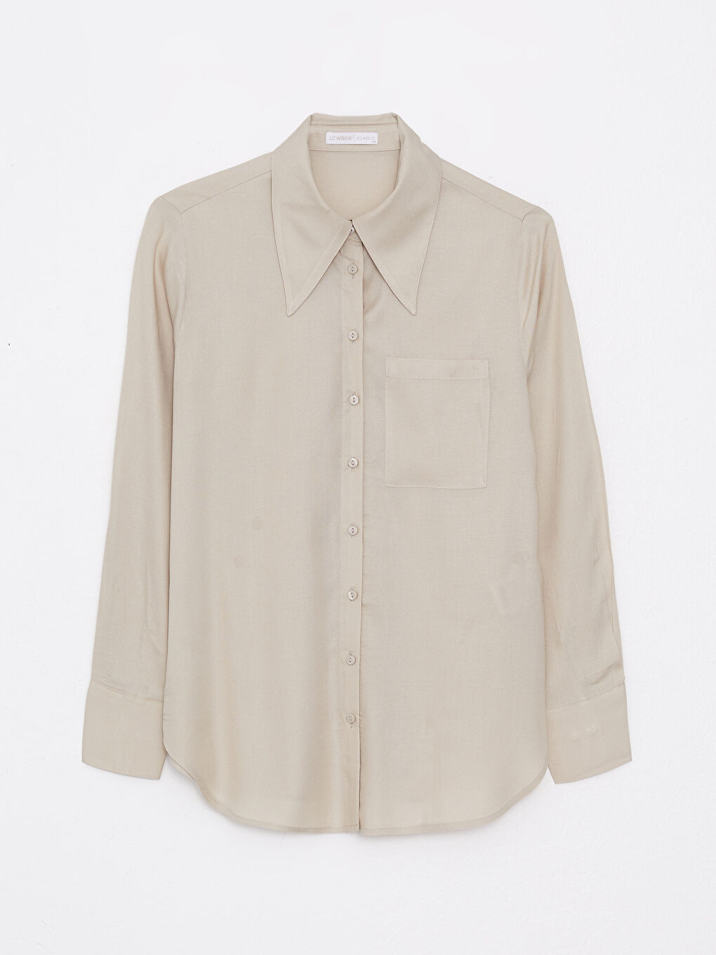 Front Button Closure Straight Long Sleeve Viscose Women's Shirt-4