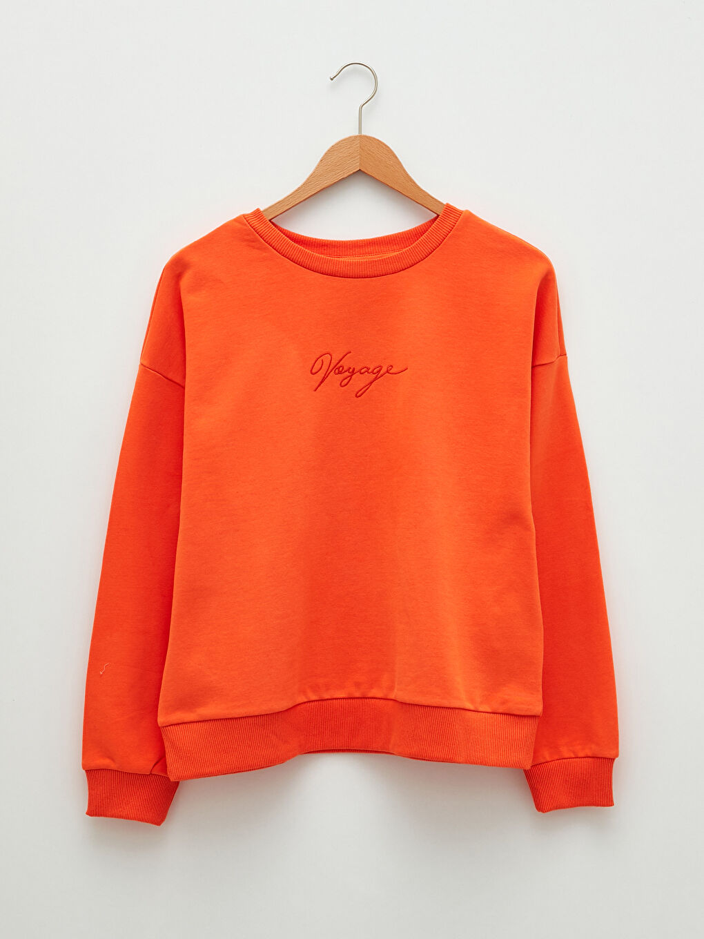 Turuncu Bisiklet Yaka Nakışlı Uzun Kollu Kadın Sweatshirt-9